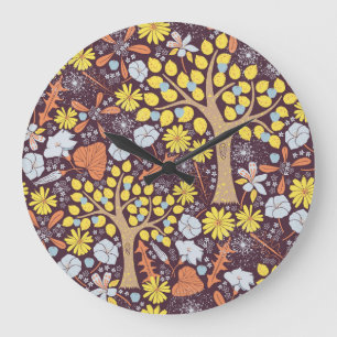 Garden trees, floral, apple pattern large clock