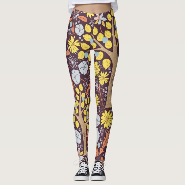 Garden trees, floral, apple pattern leggings (Front)