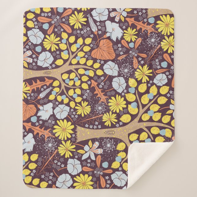 Garden trees, floral, apple pattern sherpa blanket (Front)