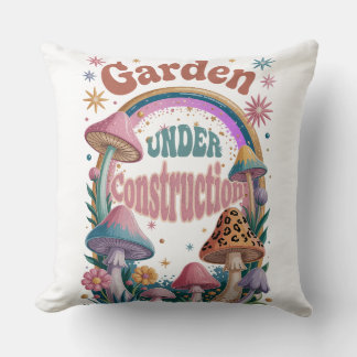 Garden Under Construction Boho Mushroom art Cushion