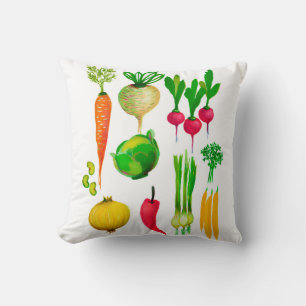 Garden Vegetables Simple White Throw Pillow