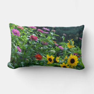 Garden View, daisies, cosmos, sunflowers, mums Lumbar Cushion
