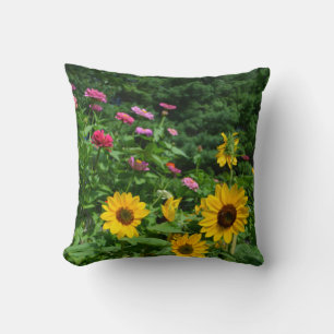 Garden view florals flowers daisies cosmos zinnia cushion