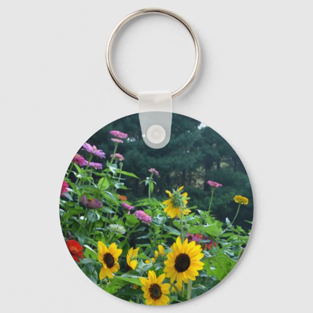Garden View- sunflower, daisies, cosmos Key Ring (Front)