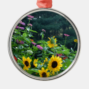 Garden View- sunflower, daisies, cosmos Metal Ornament
