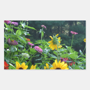 Garden View- sunflower, daisies, cosmos Rectangular Sticker