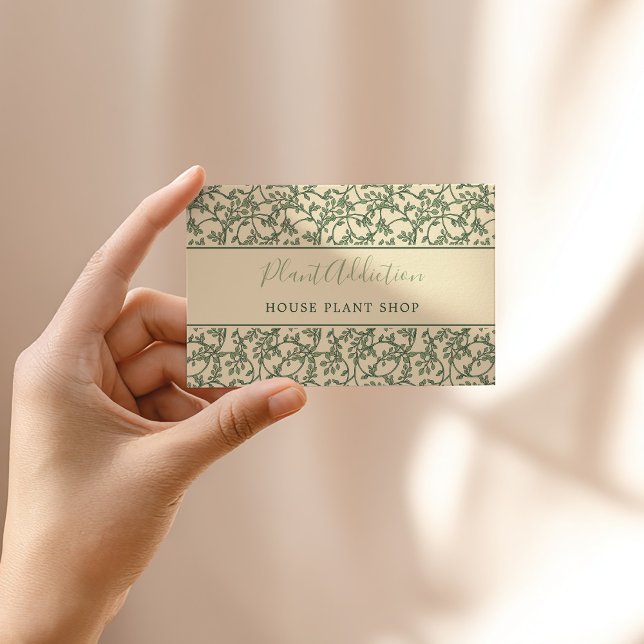 Garden vines delicate pattern pretty business card (Stylish Green and Yellow pretty vines pattern business card with fun text to fit your brand.)