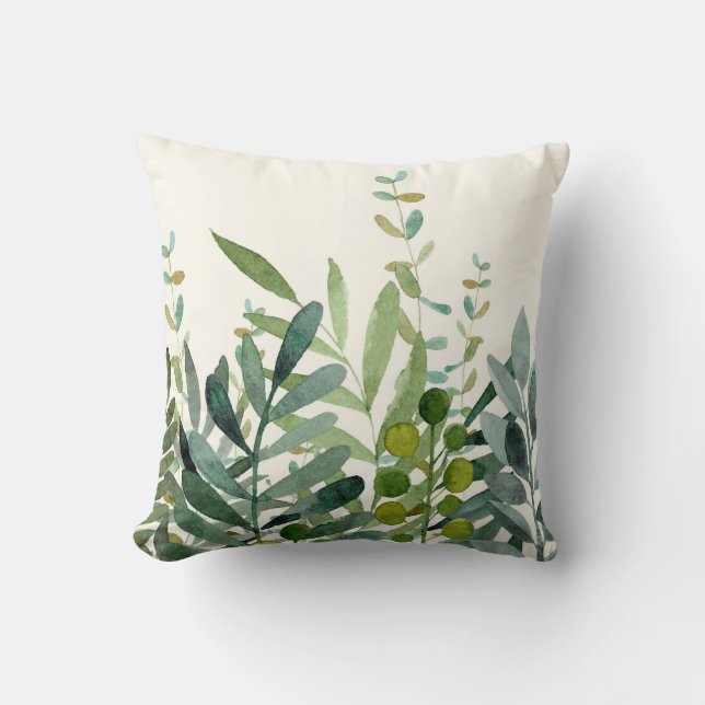 Garden-Watercolor Botanical Leaves  Cushion (Front)