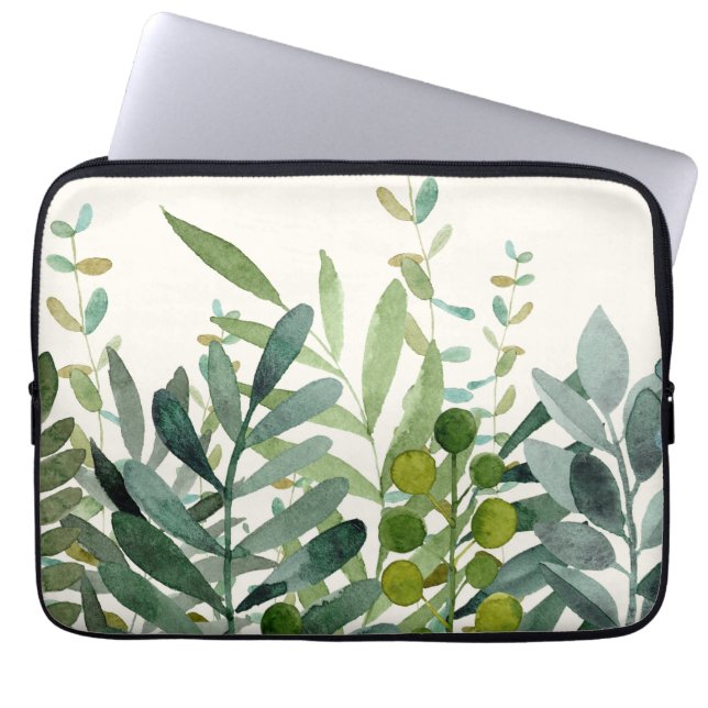 Garden-Watercolor Botanical Leaves Laptop Sleeve (Front)