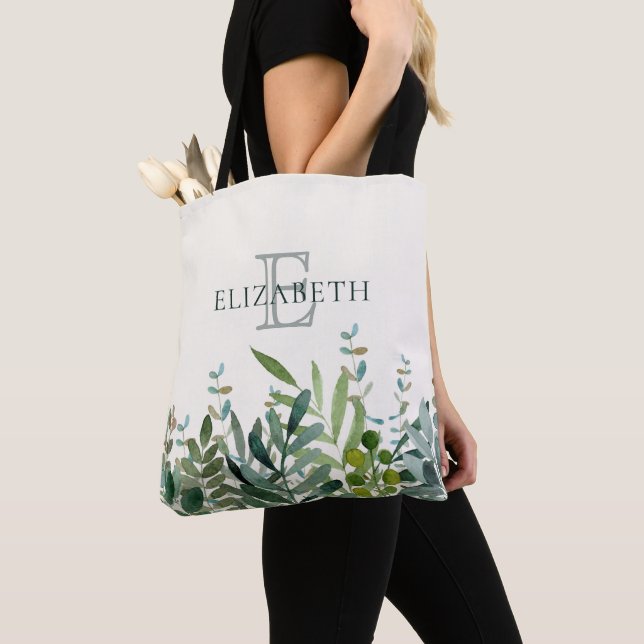 Garden -Watercolor Botanical Leaves Personalised   Tote Bag (Close Up)
