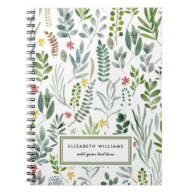 Garden Watercolor Leaves Personalised  Notebook (Front)