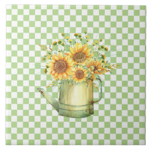 Garden Watering Can Sunflowers Ceramic Tile