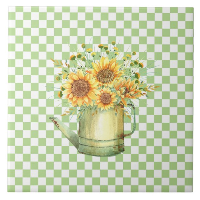 Garden Watering Can Sunflowers  Ceramic Tile (Front)