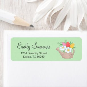 Garden Watering Can with Flowers Address Return Address Label