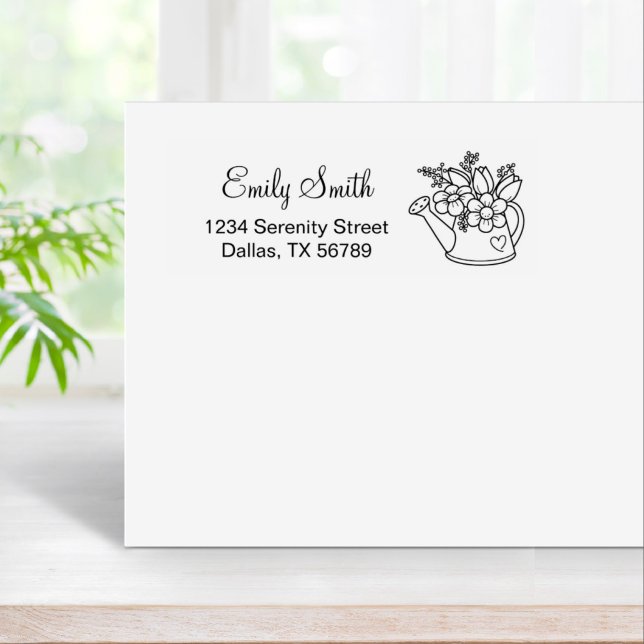 Garden Watering Can with Flowers Address Rubber Stamp (Creator Uploaded)