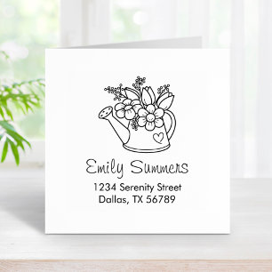 Garden Watering Can with Flowers Address Rubber Stamp