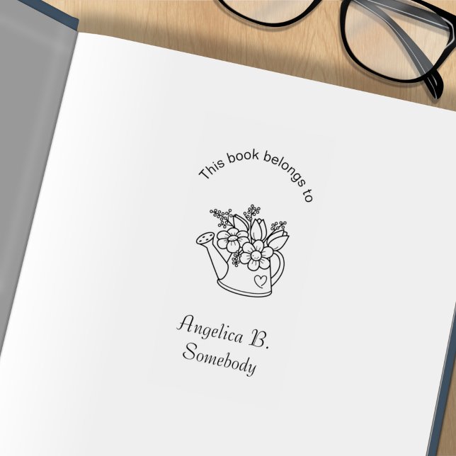 Garden Watering Can with Flowers Bookplate Rubber Stamp (Creator Uploaded)