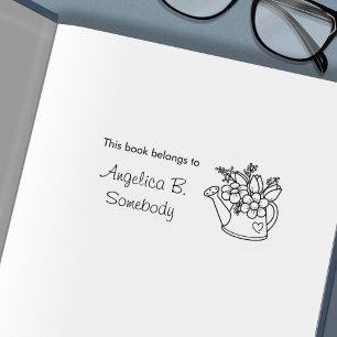 Garden Watering Can with Flowers Bookplate Self-inking Stamp