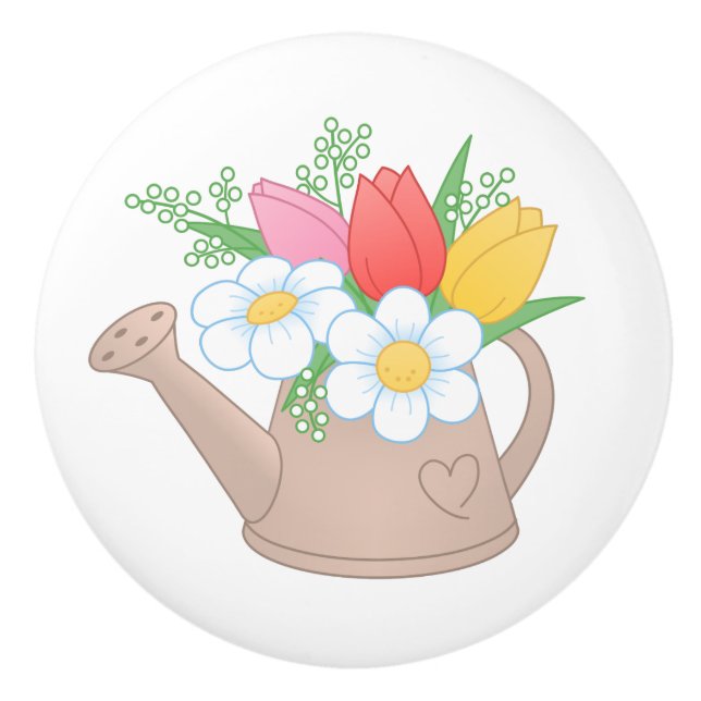 Garden Watering Can with Flowers Ceramic Knob (Front)