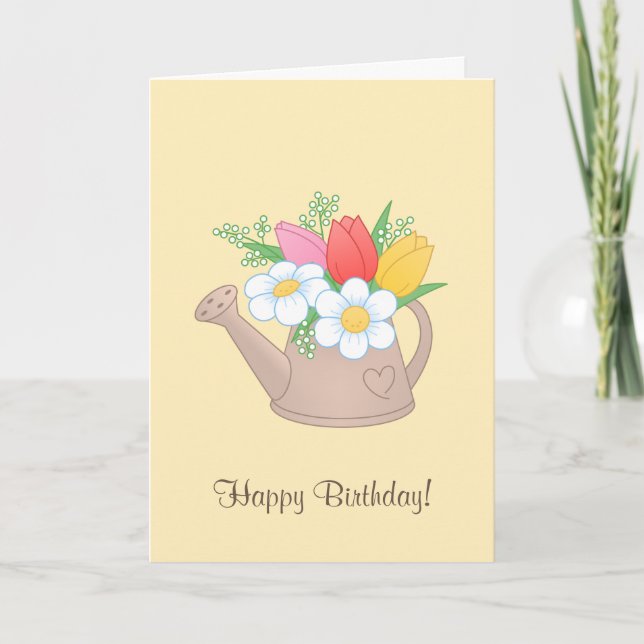 Garden Watering Can with Flowers - Happy Birthday Card (Front)