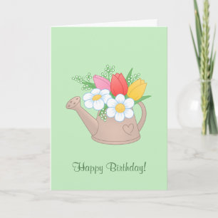 Garden Watering Can with Flowers - Happy Birthday Card