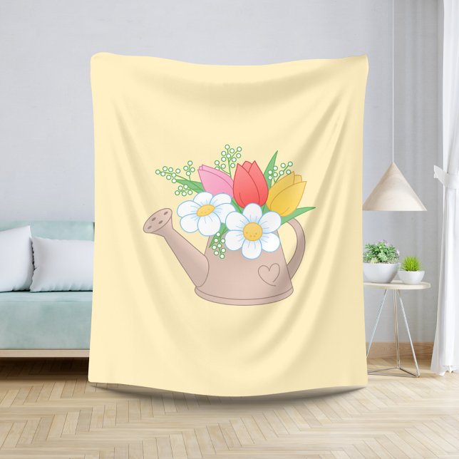 Garden Watering Can with Flowers on Yellow Sherpa Blanket (Creator Uploaded)