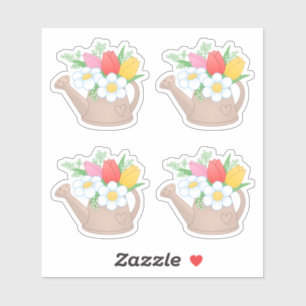 Garden Watering Can with Flowers, Set of 4