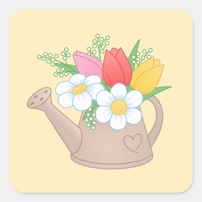 Garden Watering Can with Flowers Square Sticker (Front)