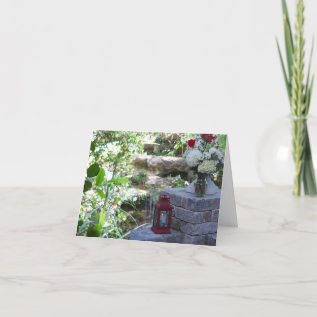 Garden wedding altar on a blank note card (Front)
