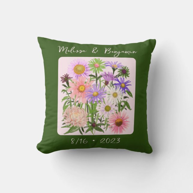 Garden Wedding date Pillow pink flowers boho (Front)