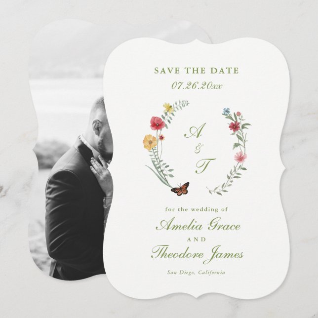 Garden Wedding Die Cut Save the Date Card (Front/Back)