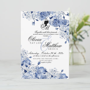 Garden Wedding Flowers Elegant Blue Rose Photo Invitation