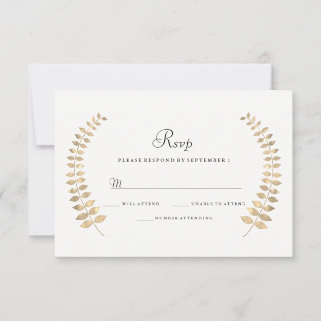 Garden Wedding Golden Leaf Wreath RSVP Card (Front)