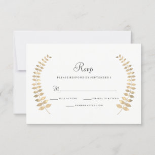 Garden Wedding Golden Leaf Wreath RSVP Card