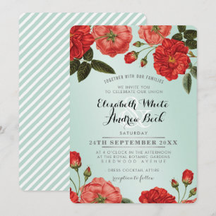 GARDEN WEDDING INVITE red roses floral flower mint