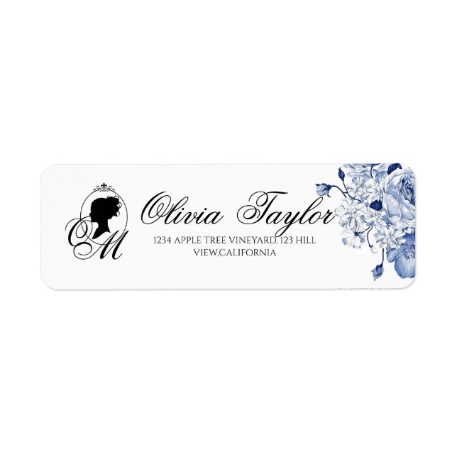 Garden Wedding Monogram Script Elegant  Rose  Return Address Label (Front)