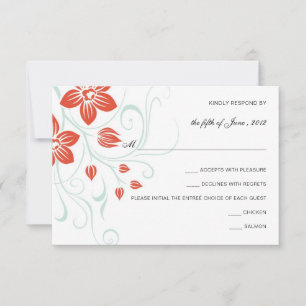 Garden Wedding Orange and Blue Floral Wedding RSVP Card