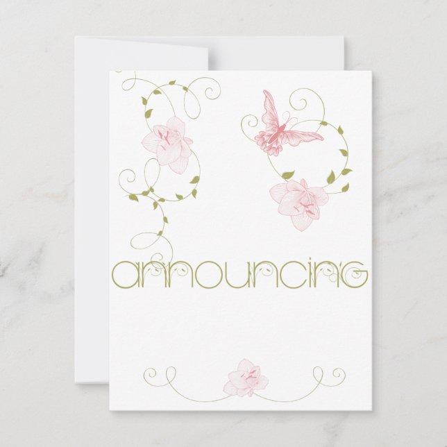 Garden Wedding Pink Lilies Engagement Announcement (Front)