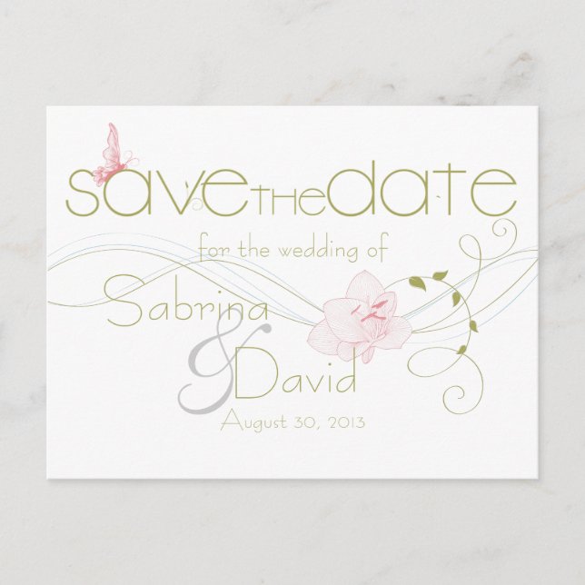 Garden Wedding Pink Lilies Save the Date Announcement Postcard (Front)