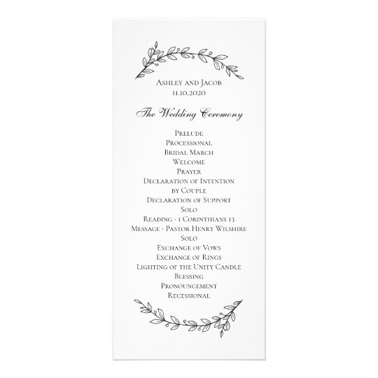 Garden Wedding Program Black And White Botanical Rack Card