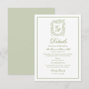Garden Wedding Sage Green Crest Details Card