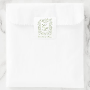 Garden Wedding Sage Green Monogram Crest Sticker