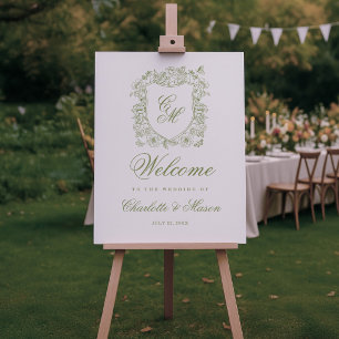 Garden Wedding Sage Green Monogram Welcome Sign