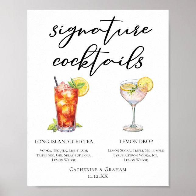 Garden Wedding Signature Cocktails Menu Poster (Front)