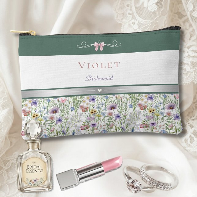 Garden Wedding Wildflower Bridesmaid Accessory Pouch (Chic botanical bridesmaid makeup bag. The perfect floral thank you for your bridal party.)