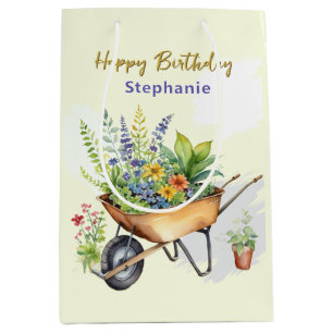 Garden Wheelbarrow Happy Birthday Personalised Medium Gift Bag