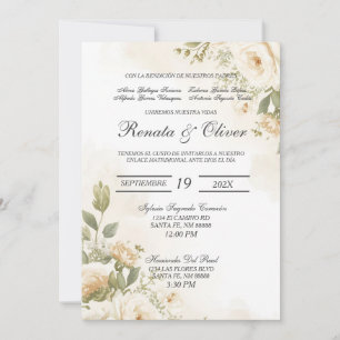 Garden white rose Spanish Wedding Invitation
