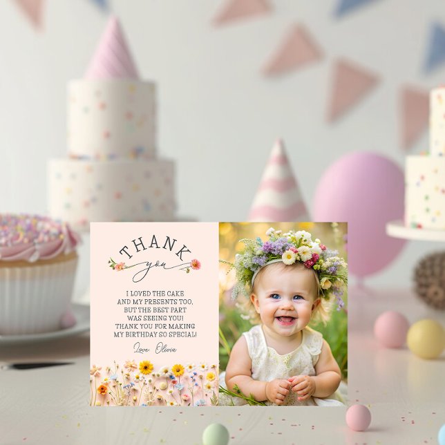 Garden Wildflower 1st Birthday Thank You Card (Creator Uploaded)