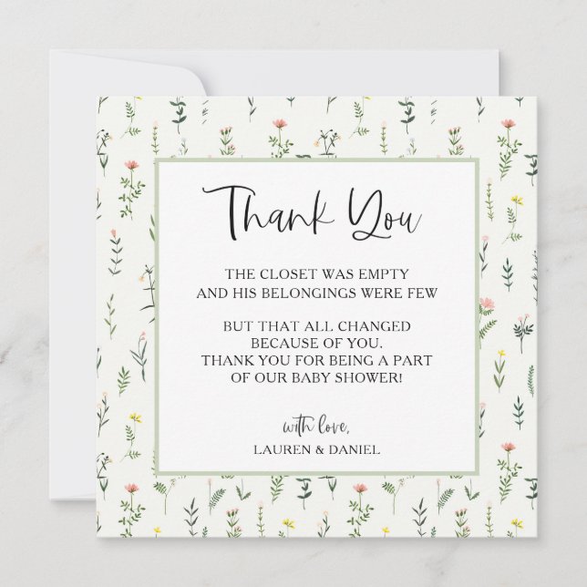 Garden Wildflower Baby Shower Thank You Cards (Front)