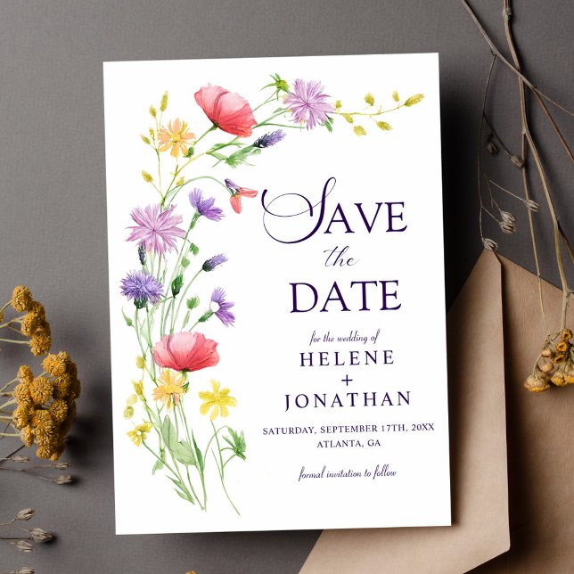 Garden Wildflower Boho Watercolor Elegant Wedding  Save The Date (Garden Wildflower Boho Watercolor Elegant Wedding Save The Date)